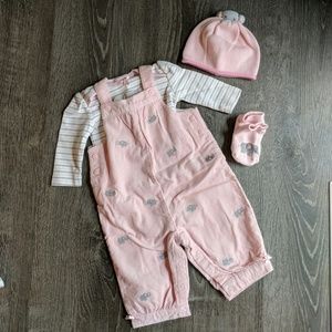 Gymboree Girls Elephant Overalls w/ hat & socks